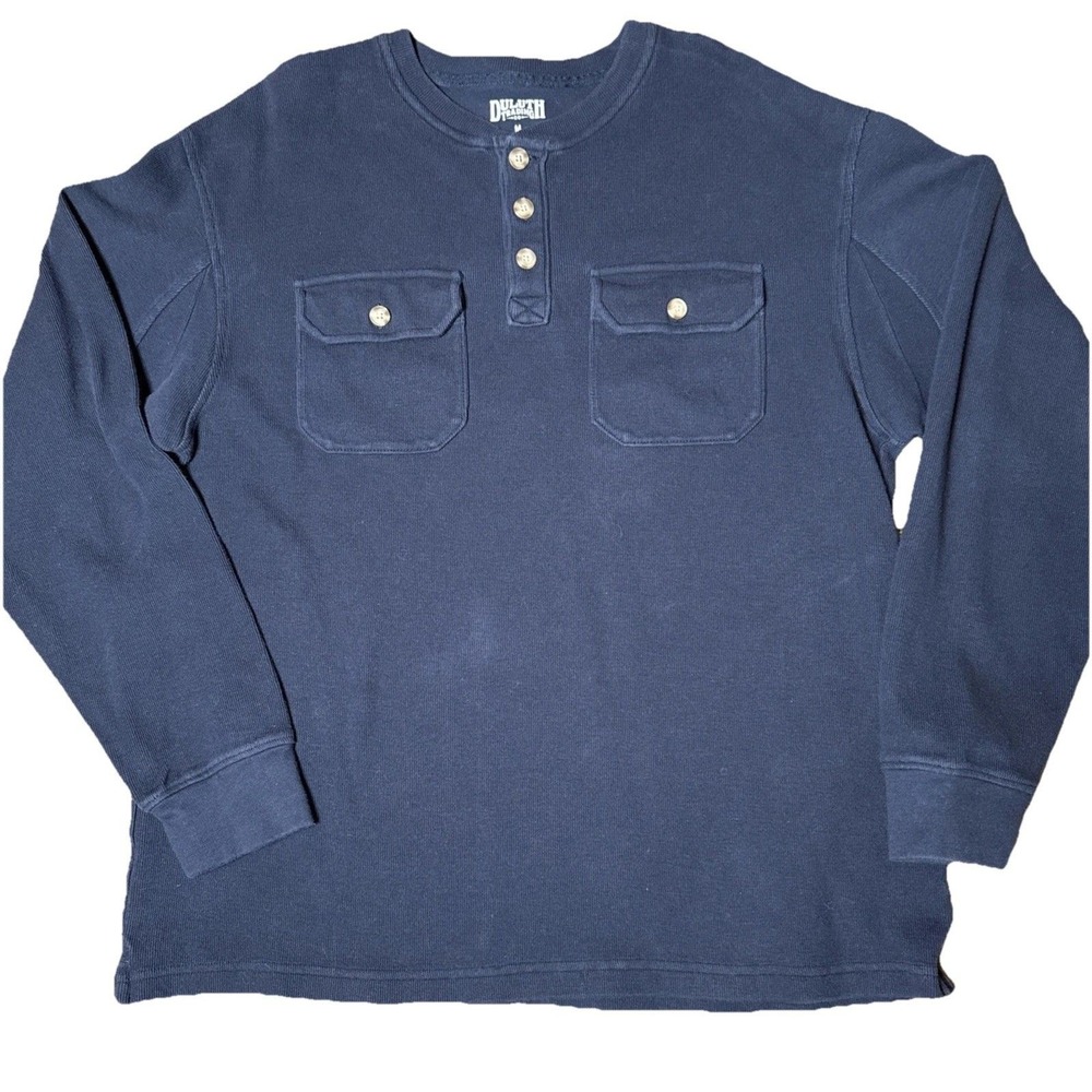 Duluth Trading Co Men's 100% Cotton Henley w/Patch Pockets Navy Sz M 90s Thermal